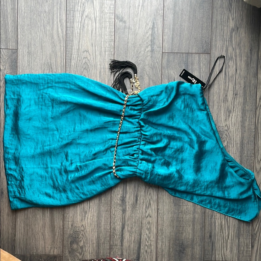 Iz Byer Teal One Shoulder Dress
